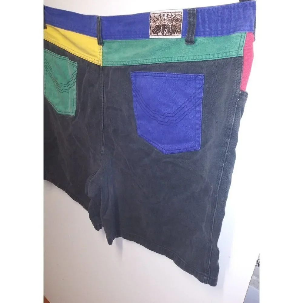 Mens VTG Zeppelin Denim Shorts Sz 54 COLORBLOCK rare MULTICOLOR BOHO FESTIVAL
